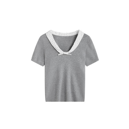 HERLIAN 2026年春夏新品波点蝴蝶结拼接修身女士短袖针织衫 商品图4