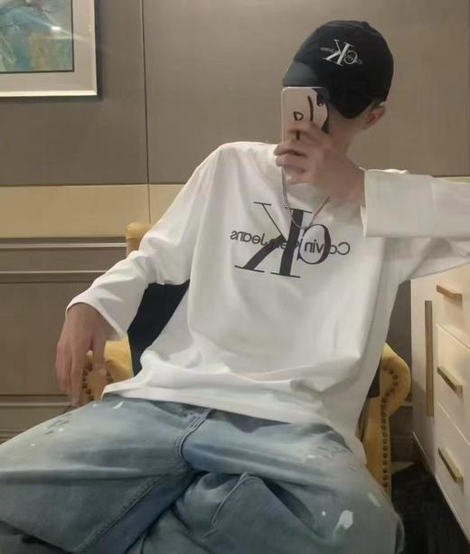 F0304117立体刺绣工艺印花logo情侣圆领纯棉双纱柔软舒适长袖T恤 商品图6