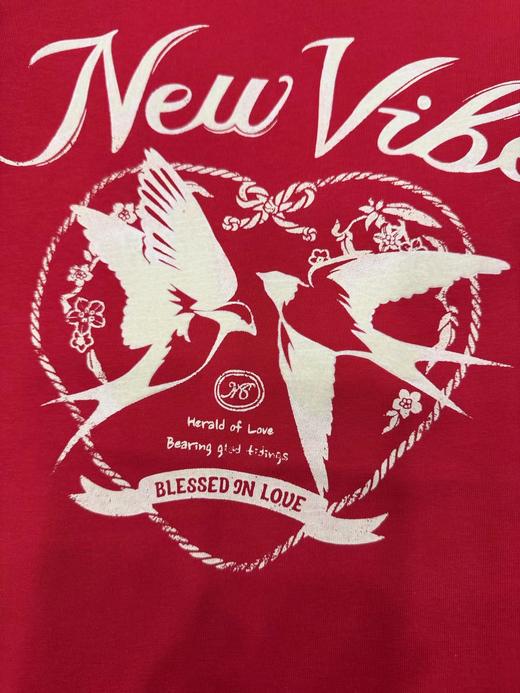 F030496短袖T恤2026春新品棉质双层植绒印花新年燕子红色 商品图10