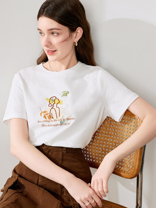 【百图lulu定制】【风禾日丽T恤】立体毛巾刺绣  女生 图案  气质短袖T恤 商品图3