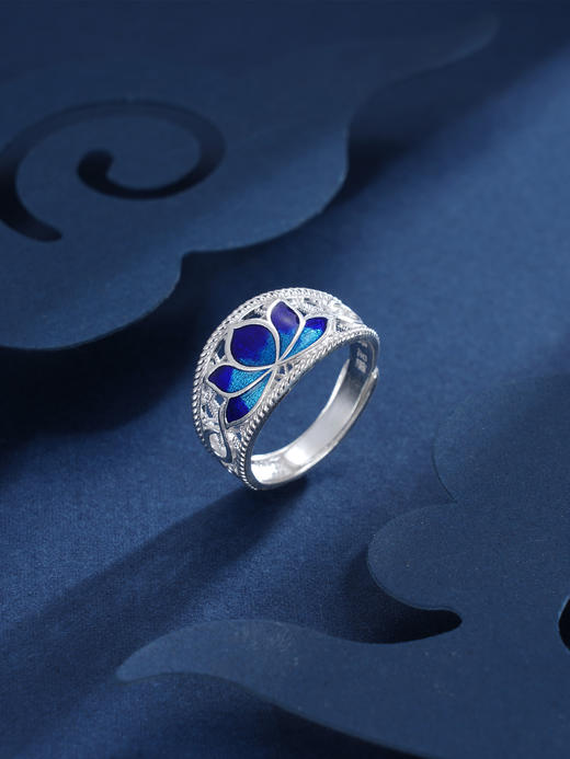 子佩集S990银【荷花福来】戒指【MXJZ020】花丝珐琅彩蓝色荷花莲花2401 商品图0