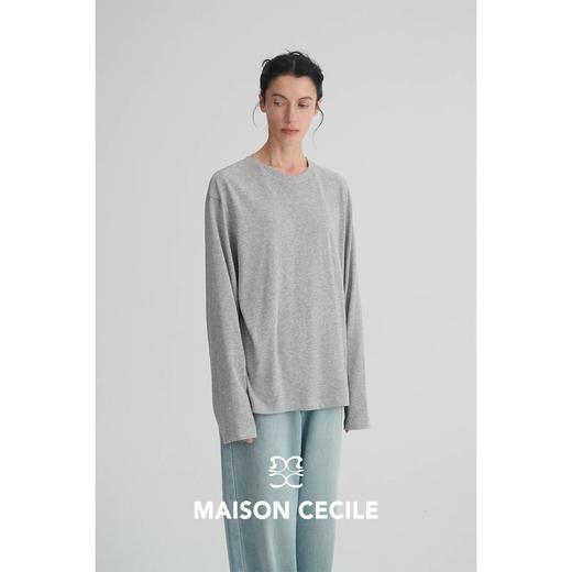 MAISON CECILE 三色|雪花棉天丝肌理宽松简约随性休闲百搭长袖T恤 商品图4
