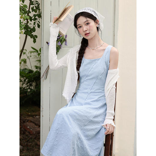 鹿向南「逐梦之境」灰蓝色无袖背心连衣裙女春季新款高腰显瘦长裙 商品图4