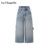 天猫同步【时髦率性中裤】拉夏贝尔/La Chapelle高腰侧边立体口袋牛仔裤复古水洗蓝通勤休闲 商品缩略图0