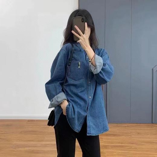F030478春季新款水洗口袋兔子刺绣百搭复古牛仔衬衫上衣 商品图13