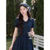 鹿向南「雾起野矿」法式藏蓝色连衣裙女夏季短袖高级洋气显瘦裙子 商品缩略图3