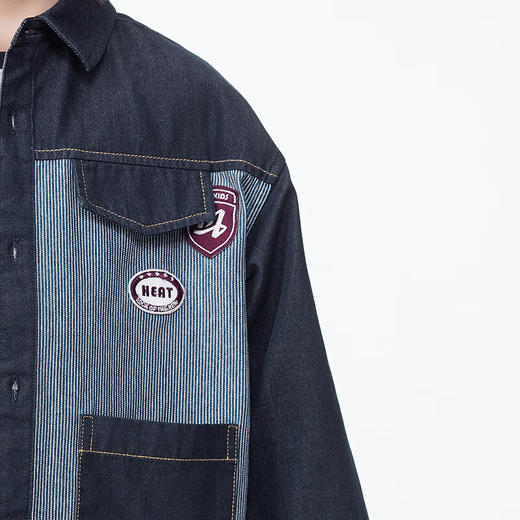 【MQD】马骑顿童装男童牛仔衬衫春学院感儿童拼接衬衣外套 商品图2