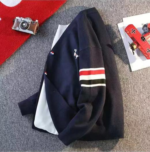 F030403春季撞色小狗狗提花纽扣装饰落肩袖透气舒适针织开衫毛衣 商品图1