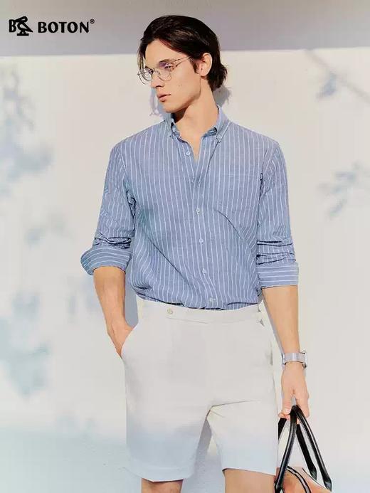 波顿男士春秋季条纹长袖衬衫｜透气清爽，翻领利落通勤休闲皆宜MS172126 商品图1