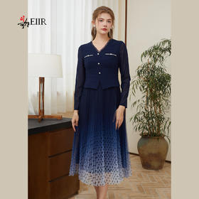 司歌假两件长袖V领波点连衣裙A921141X