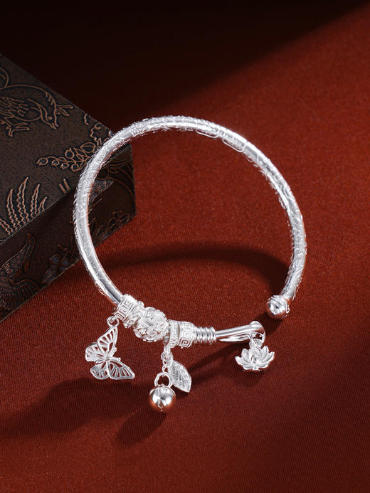 子佩集S999银【蝶舞花颜】手镯【WZ003544】纯银蝴蝶莲花2411 商品图4