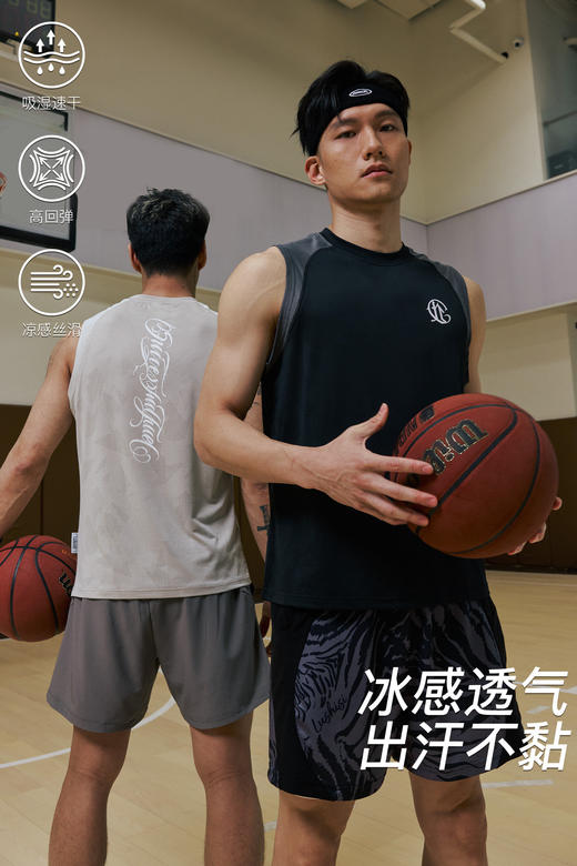录士LUSHISI水音主题篮球运动健身休闲tee无袖投篮服速干跑步背心 商品图5