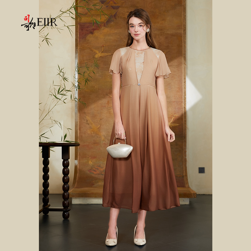 司歌渐变蕾丝重工收腰气质连衣裙A911225X