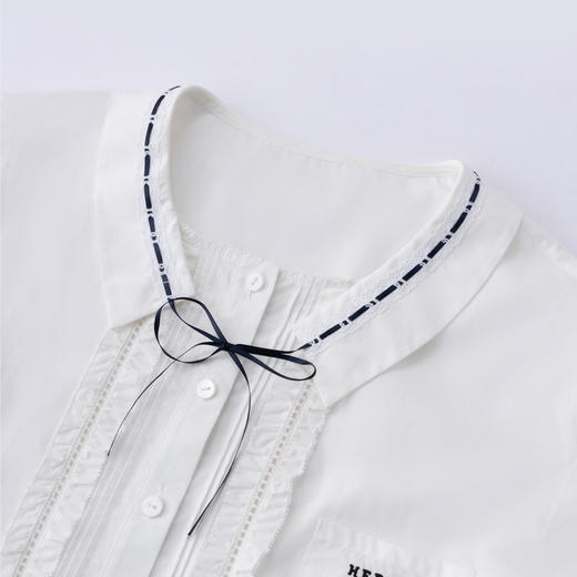 HERLIAN 2026年春夏新品高台式翻领撞色丝带女士长袖衬衫 商品图3