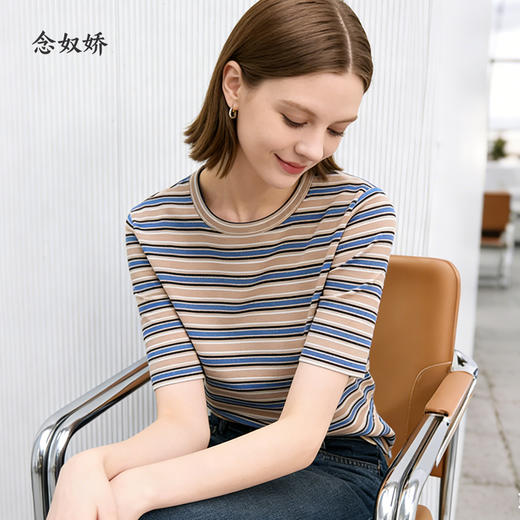 【商场同款】CNK6364 “ 复古条纹毛衫 ” 点亮搭配 职场好物短袖T恤 商品图1