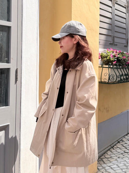 【百图lulu定制】【舒展风衣】一手长 灯芯绒拼接衣领 全棉 风衣 商品图1