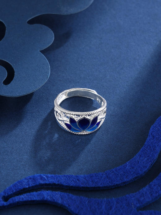 子佩集S990银【荷花福来】戒指【MXJZ020】花丝珐琅彩蓝色荷花莲花2401 商品图3