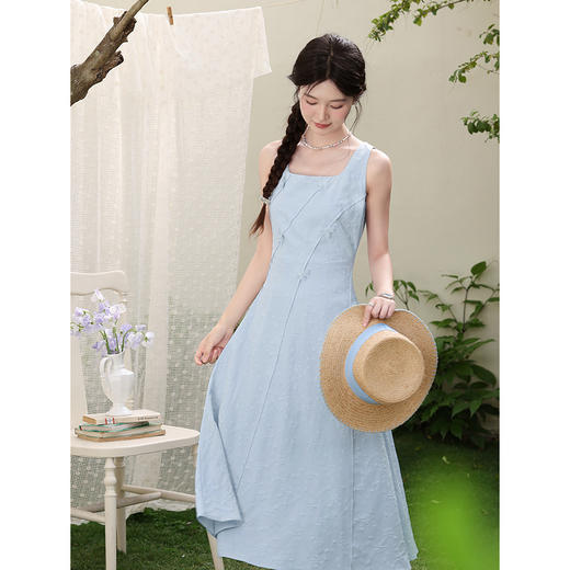 鹿向南「逐梦之境」灰蓝色无袖背心连衣裙女春季新款高腰显瘦长裙 商品图3