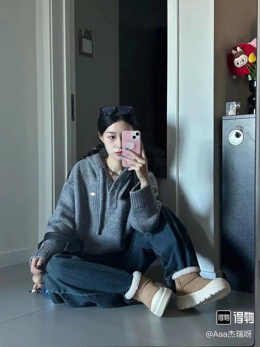 F030426套头连帽针织纽扣帽衫情侣男女同款针织柔软百搭毛衣 商品图3