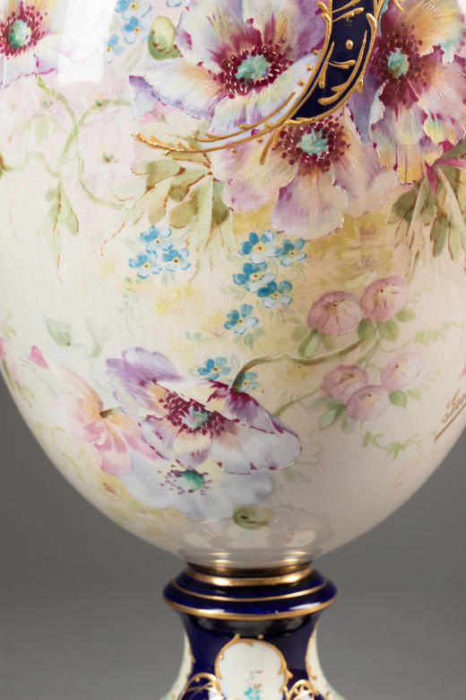 独角鹿西洋古董20世纪初德国Royal Bonn工坊出品瓷手绘花卉主题新艺术风格盖瓶一对 商品图8