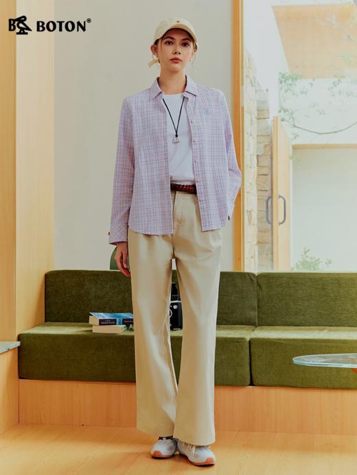 波顿女士春秋季翻领格仔长袖衬衫｜宽松全开襟，休闲百搭LS156126 商品图1
