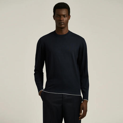 KITON 男士超细初剪羊毛圆领长袖针织衫 蓝色 UMM069903003 商品图1