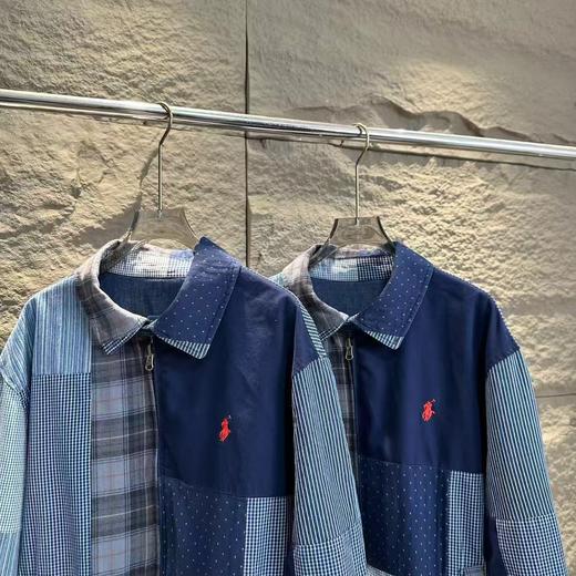 F030412走秀款双面穿刺绣小马帆布格纹拼接翻领拉链牛仔丹宁外套 商品图6