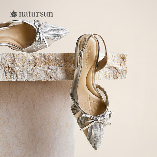 【上新】natursun网纱拼接时装凉鞋2026新款夏透气尖头轻熟风优雅细跟女鞋N26223504 商品图3