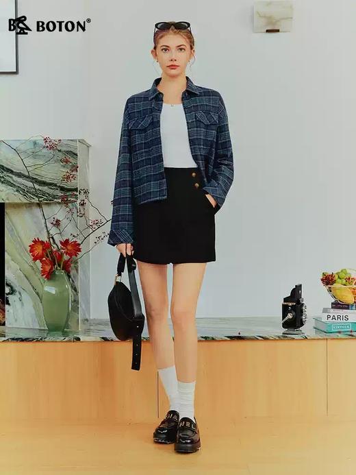 波顿女士三季磨毛格仔长袖衬衫｜柔软亲肤，宽松落肩版型日常好搭LS166126 商品图1