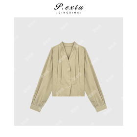 03-2潘依绣丁丁宠粉法式气质V领收腰设计衬衫 Q56047