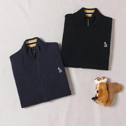 F0304130半高领拉链领口条纹拼色胸口刺绣温柔毛衣开衫 商品图1