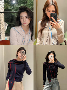 34-1 排他性独家圆正 lew手工刺绣领结式样套头衫 135斤以内穿L