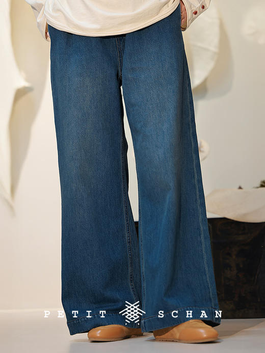 Petit Schan小闪 CLO#1063 Martial World 江湖 纯棉松紧腰直筒阔腿牛仔裤 商品图0