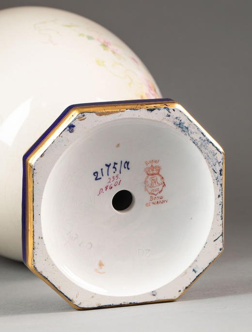 独角鹿西洋古董20世纪初德国Royal Bonn工坊出品瓷手绘花卉主题新艺术风格盖瓶一对 商品图10