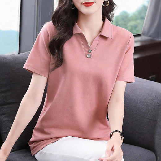 2026新款爆款短袖t恤正肩胖mm大码女装polo衫宽松翻领女士上衣夏 商品图3