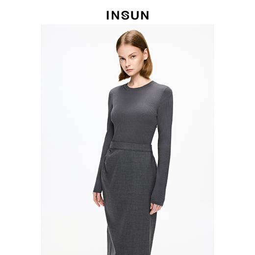 INSUN恩裳修身塑形挺括感羊毛长款连衣裙 商品图1