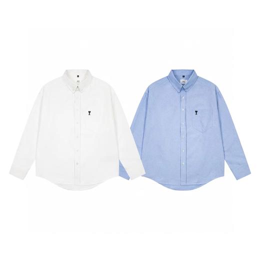 F030422口袋小爱心刺绣单排扣亲肤舒适百搭翻领情侣长袖衬衫 商品图0