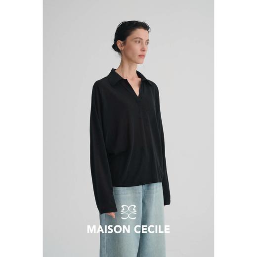 MAISON CECILE 三色|莱赛尔亚麻微透呼吸感简约优雅V领polo衫上衣 商品图4