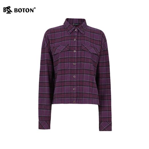 波顿女士三季磨毛格仔长袖衬衫｜柔软亲肤，宽松落肩版型日常好搭LS166126 商品图6