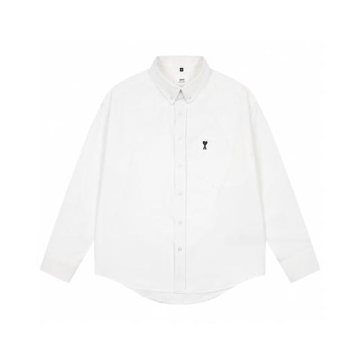 F030422口袋小爱心刺绣单排扣亲肤舒适百搭翻领情侣长袖衬衫 商品图1