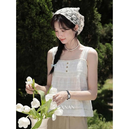 鹿向南「夏日午茶」米白色无袖背心吊带女春季新款简约小清新上衣 商品图2