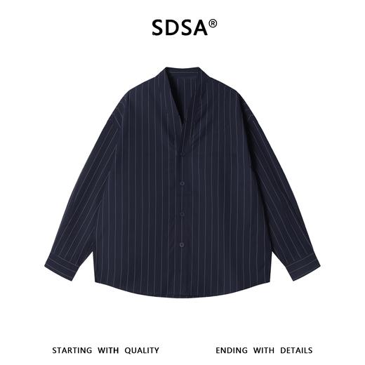 95583SDSA男装2026新款潮牌极简风条纹衬衫男女同款藏青细条纹无领衬衣 商品图1