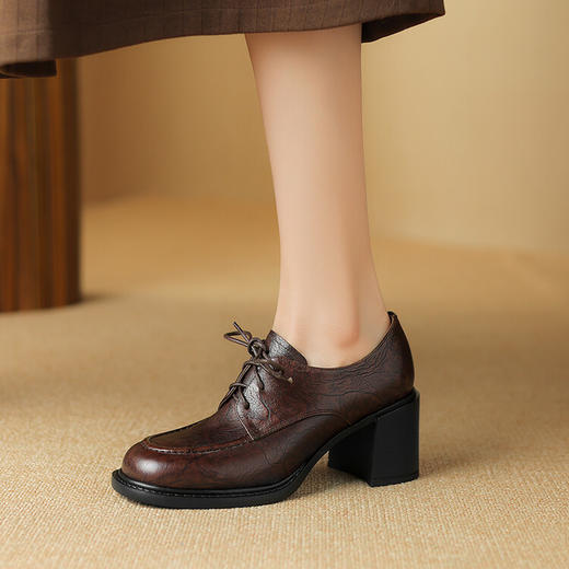 【预售5天】厚底乐福鞋女新款真皮小个子高跟单鞋粗跟小皮鞋子XMN&3750 商品图1