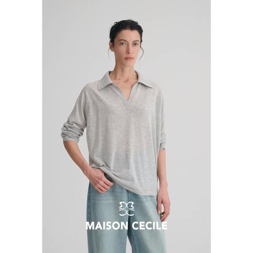 MAISON CECILE 三色|莱赛尔亚麻微透呼吸感简约优雅V领polo衫上衣 商品图2