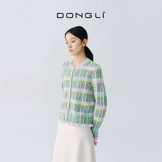 东黎 • 万物复苏 白桦林 山羊绒女士圆领彩条开衫 6040 商品图3