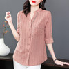 纯棉女士衬衫春夏季2026新款女装洋气大码中袖衬衣七分袖棉麻上衣 商品缩略图0