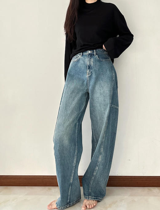 老米优品🎈3-5天!《设计款弯刀牛仔裤》磨白做旧，有弹力，超酷版型，慵懒有范儿~~K260304A 商品图7