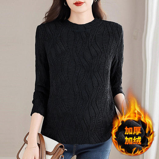 半高领打底衫女长袖新款冬装巨好看流行t恤加绒保暖女装黑色上衣 商品图2