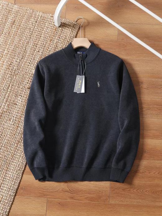 F030430半拉链纯色小马刺绣舒适百搭通勤老钱风时尚针织毛衣 商品图3