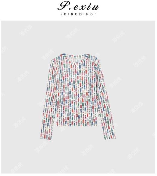 03-2潘依绣丁丁宠粉夏季新款印花减龄百搭圆领网纱T恤 Q3311 商品图0